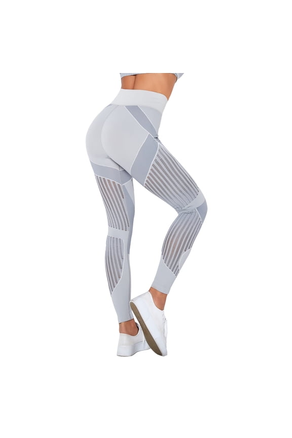 Womens Yoga Pants Full-Length Yoga Pants Two-Tone Ribbed Panel High-Waist Tummy Control Dance Studio Stylish Yoga Leggings