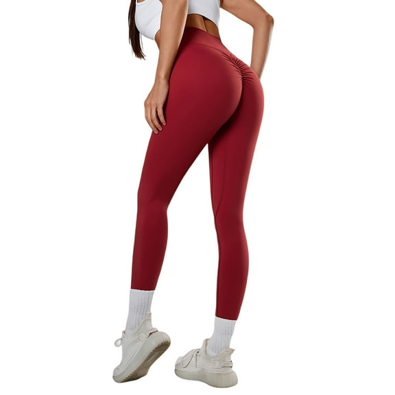 Bibifish Womens Yoga Pants Solid Color Ruched Back High Waist Yoga Pants Smooth Breathable Sports Workout Sports Daily Wear Yoga Leggings