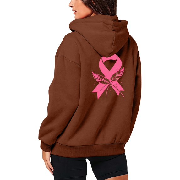 Bibifish Womens Zip Up Hoodies Breast Cancer Awareness Ribbon Hooded Sweatshirts Relaxed Fit Long Sleeve Hooded Jackets With Pockets