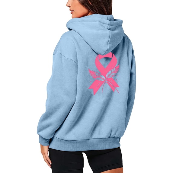 Bibifish Womens Zip Up Hoodies Breast Cancer Awareness Ribbon Hooded Sweatshirts Relaxed Fit Long Sleeve Hooded Jackets With Pockets