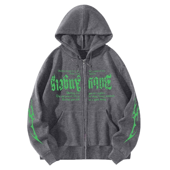 Bibifish Womens Zip Up Hoodies Y2K Letter Print Graphic Hooded Sweatshirts Casual Long Length Gaphic Hooded Jackets