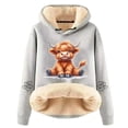 thumbnail image 1 of Bibifish Womens lined Hoodies cow Printed Drawstring long sleeve Hoodies With Pocket winter thermal Stylish Pullover Tops, 1 of 4