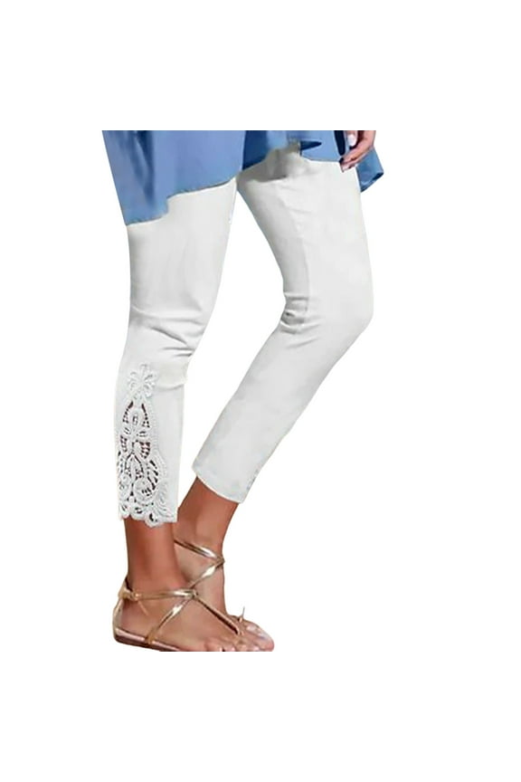 Womens pants High Waist Lace Leggings Outer Wear Elastic waist Slim Fit Breathable Thin Spring Autumn Cropped Casual Daily Wear Pants