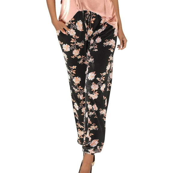 Bibifish Womens Pants Pants Floral Prined Straight Wide Leg Trousers Beach Boho Pockets Elestic Waist Capri Pants For Ladies