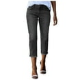 thumbnail image 1 of Bibifish Womens pants Washed Denim Capri Pants with pockets Button Zipper Elastic Waist Straight Leg Mid Calf Summer Casual Jeans Pants, 1 of 5