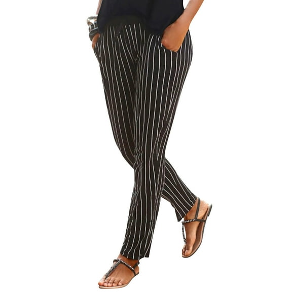 Bibifish Womens pants Women lightweight stripped Printed Trousers elastic waist wide leg Long straight Pockets Pants for ladies