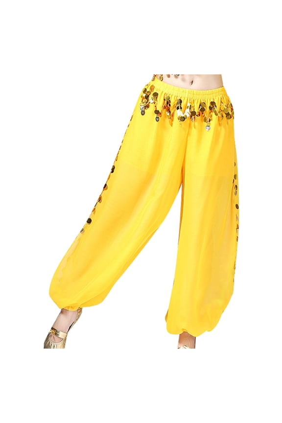 Womens pants stylish Belly Dance Chiffon Sequin Pants High Waist Split Wide Leg Flowy festival Party Dance Performance Pants