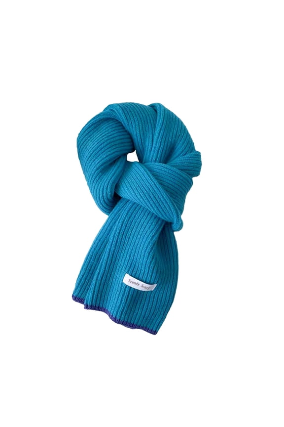 womens Turquoise Ribbed Knit Scarf Soft Lightweight scarf Contrast Trim Stylish Neck Wrap Spring & Autumn comfortable scarf