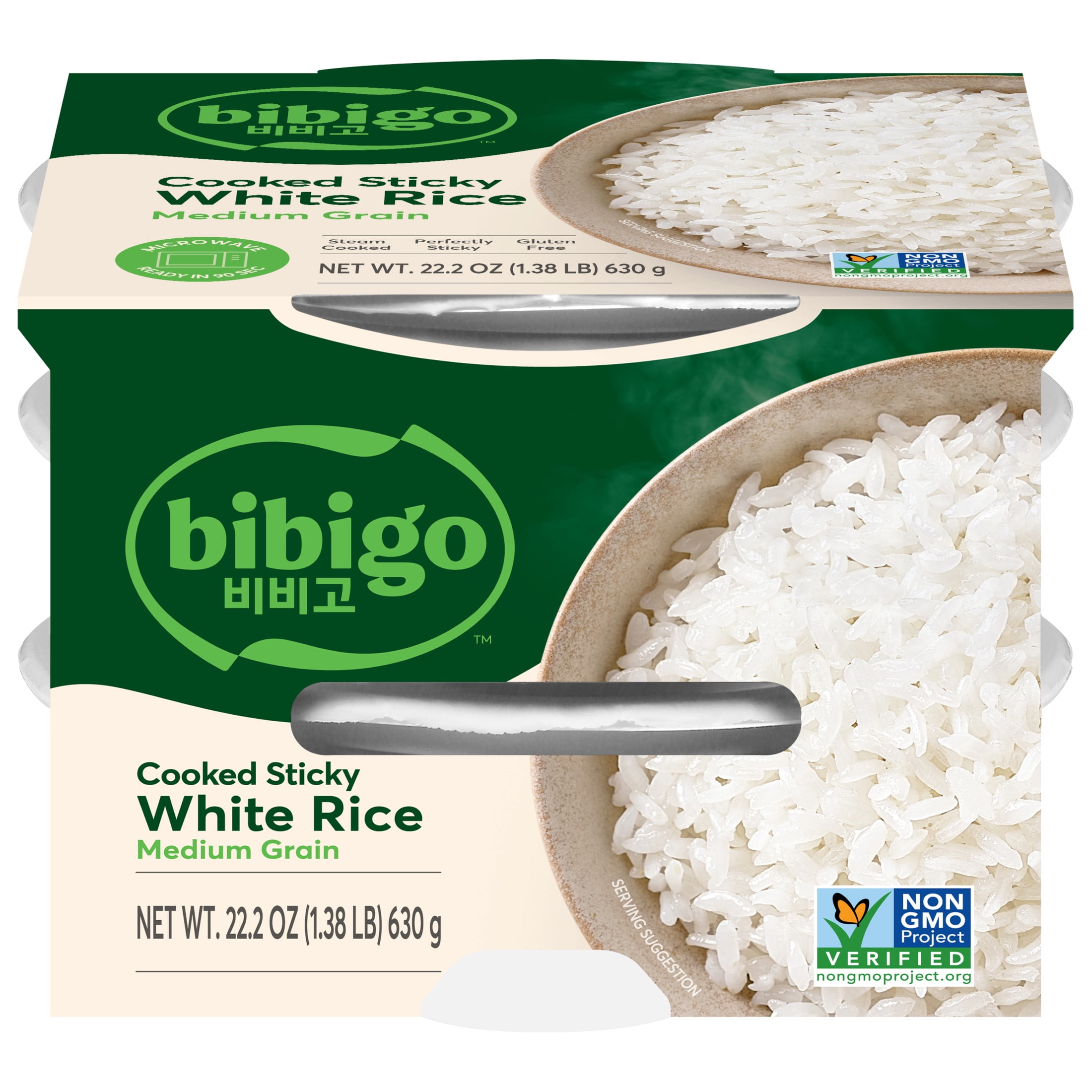 Bibigo Cooked Sticky White Rice, 22.21 oz 3 Pack