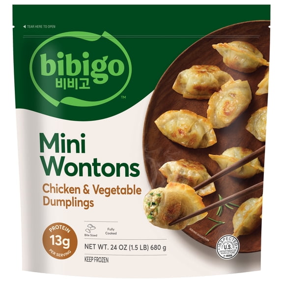 Bibigo Frozen Mini Wontons Chicken & Vegetable Dumplings, 24.0 oz
