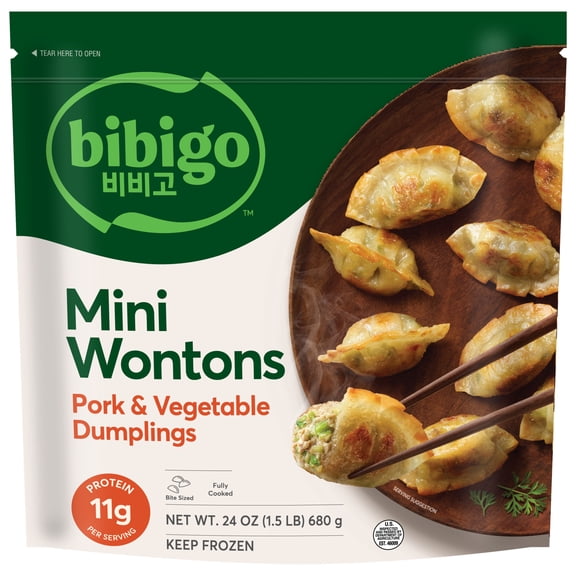 Bibigo Frozen Mini Wontons Pork & Vegetable Dumplings, 24.0 oz