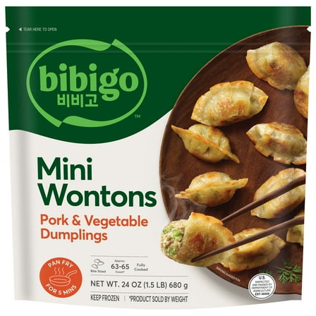Bibigo Frozen Mini Wontons Pork & Vegetable Dumplings, 24.0 oz