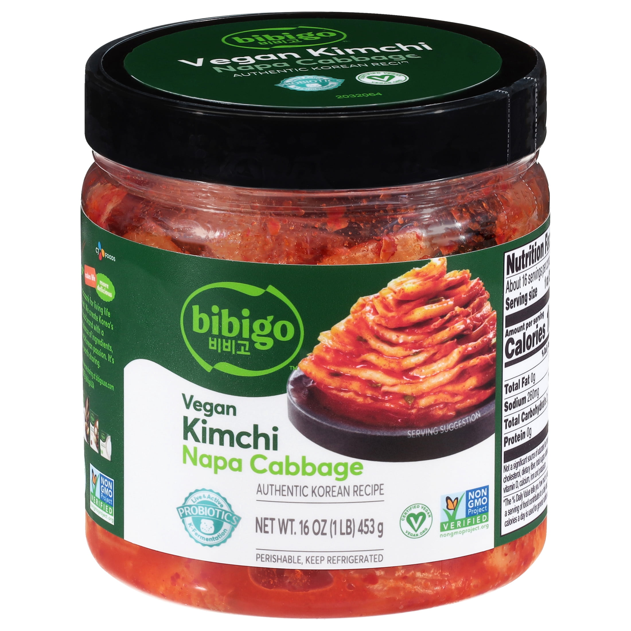 Bibigo Refrigerated Korean-Style Napa Cabbage Vegan Kimchi, 16.0 oz