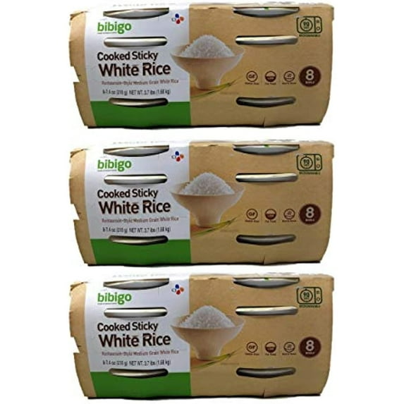 Bibigo Restaurant-Style Cooked Sticky White Rice, 8 - 7.4-ounce Bowls - PACK OF 3