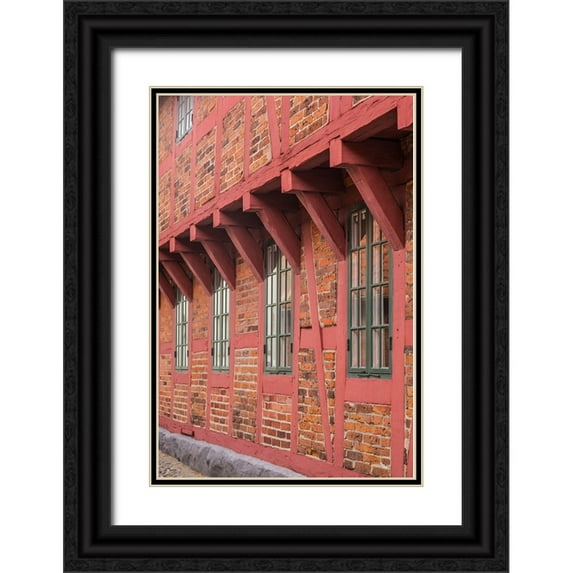 Bibikow, Walter 11x14 Black Ornate Wood Framed with Double Matting Museum Art Print Titled - Southern Sweden-Ystad-traditional half-timbered building-Per Helsas Gard-16th century