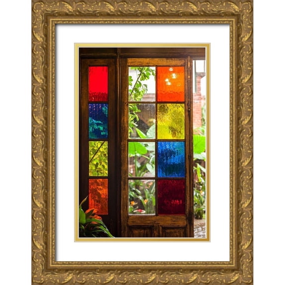 Bibikow, Walter 11x14 Gold Ornate Wood Framed with Double Matting Museum Art Print Titled - Canary Islands-Tenerife Island-La Orotava-traditional Canarian house with stained glass windows