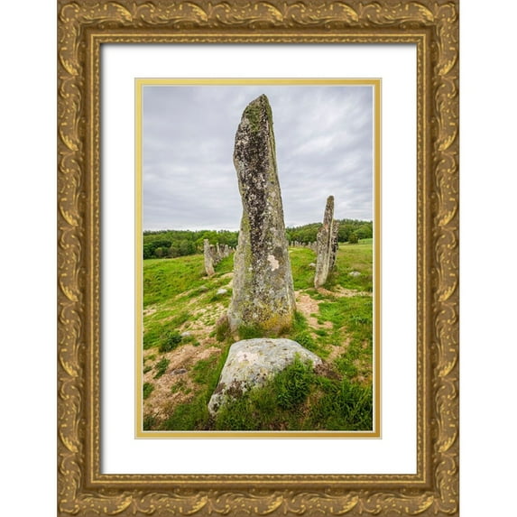 Bibikow, Walter 11x14 Gold Ornate Wood Framed with Double Matting Museum Art Print Titled - Sweden-Bohuslan-Blomsholm-Blomsholmsskeppet-stone ship circle-Iron-age burial ground-400-600 AD