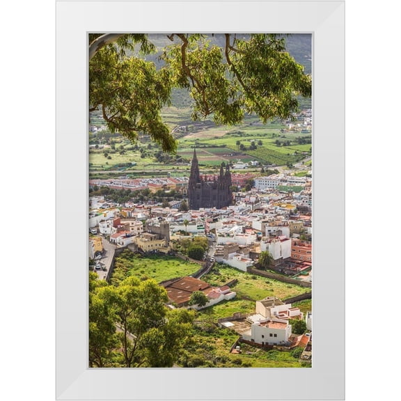 Bibikow, Walter 11x14 White Modern Wood Framed Museum Art Print Titled - Spain-Canary Islands-Gran Canaria Island-Arucas-high angle view of town