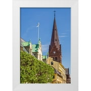 Bibikow, Walter 11x14 White Modern Wood Framed Museum Art Print Titled - Sweden-Scania-Malmo-Sankt Petri Krka church and city buildings