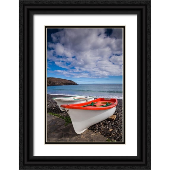 Bibikow, Walter 13x18 Black Ornate Wood Framed with Double Matting Museum Art Print Titled - Spain-Canary Islands-Fuerteventura Island-Pozo Negro-fishing boats