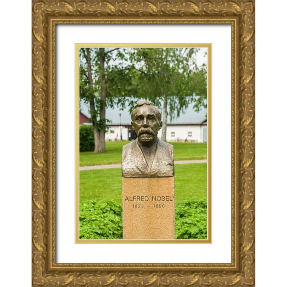 Bibikow, Walter 13x18 Gold Ornate Wood Framed with Double Matting Museum Art Print Titled - Sweden-Varmland-Karlskoga-Bjorkholm-the home of inventor Alfred Nobel-statue of Nobel
