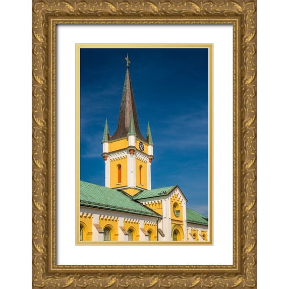 Bibikow, Walter 13x18 Gold Ornate Wood Framed with Double Matting Museum Art Print Titled - Sweden-Oland Island-Borgholm-town church