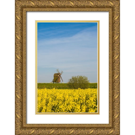Bibikow, Walter 13x18 Gold Ornate Wood Framed with Double Matting Museum Art Print Titled - Sweden-Oland Island-Lerkaka-antique wooden windmills