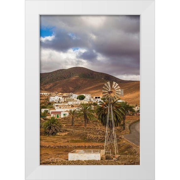 Bibikow, Walter 13x18 White Modern Wood Framed Museum Art Print Titled - Canary Islands-Fuerteventura Island-Toto-desert village view with windmill