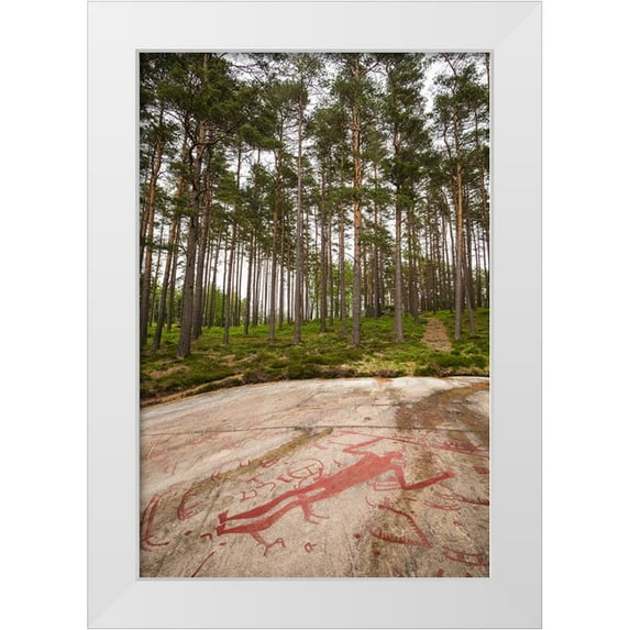 Bibikow, Walter 13x18 White Modern Wood Framed Museum Art Print Titled - Sweden-Bohuslan-Tanumshede-Bronze Age carving detail of the Tanum area showing man with big sexual