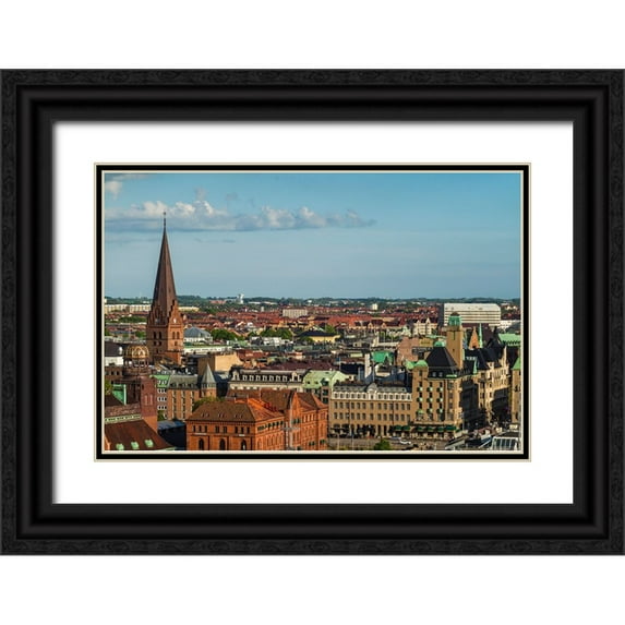 Bibikow, Walter 14x11 Black Ornate Wood Framed with Double Matting Museum Art Print Titled - Sweden-Scania-Malmo-Inre Hamnen inner harbor-elevated skyline view