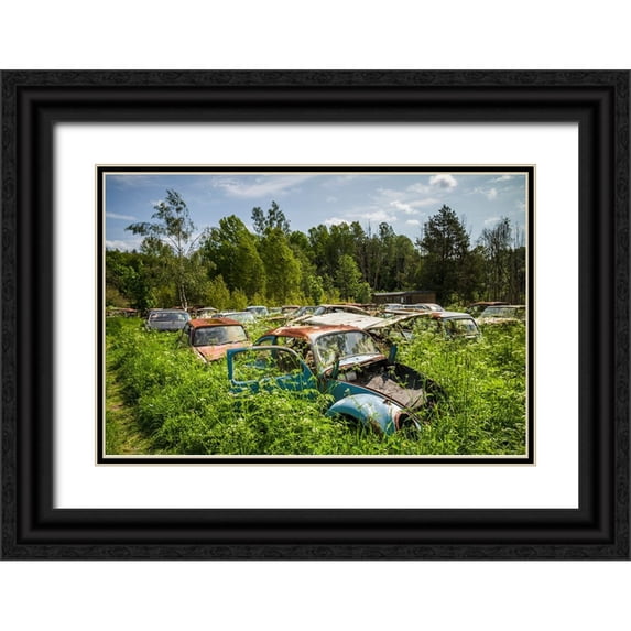 Bibikow, Walter 14x11 Black Ornate Wood Framed with Double Matting Museum Art Print Titled - Sweden-Varmland-Bastnas-Bastnas Car Cemetery public park-antique car junkyard