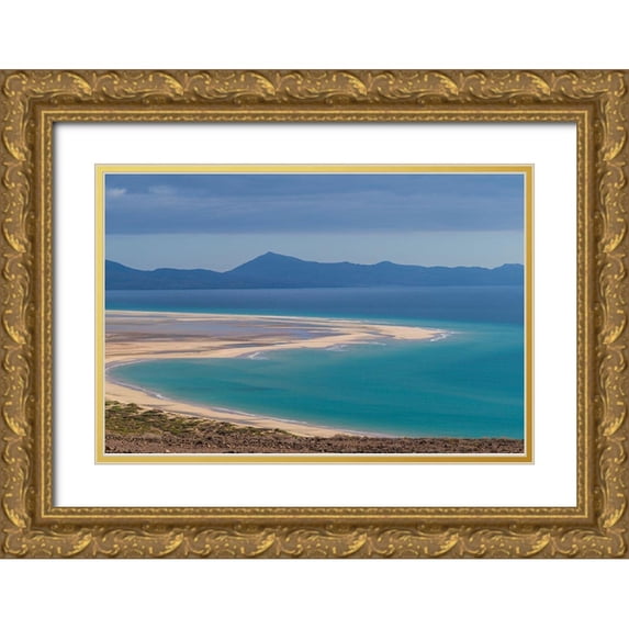 Bibikow, Walter 14x11 Gold Ornate Wood Framed with Double Matting Museum Art Print Titled - Canary Islands-Fuerteventura Island-Costa Calma-high angle view of Playa de Sotavento beach-morning