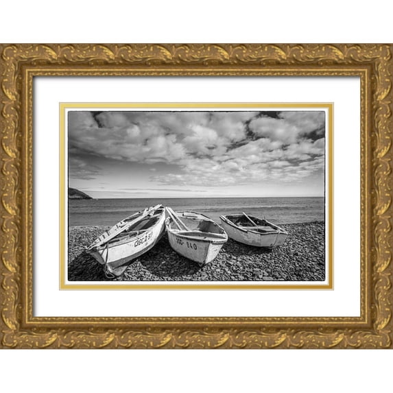 Bibikow, Walter 14x11 Gold Ornate Wood Framed with Double Matting Museum Art Print Titled - Spain-Canary Islands-Fuerteventura Island-Pozo Negro-fishing boats