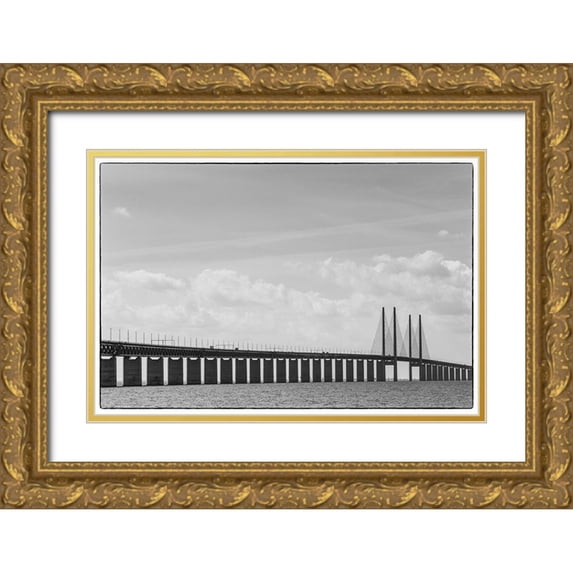 Bibikow, Walter 14x11 Gold Ornate Wood Framed with Double Matting Museum Art Print Titled - Sweden-Scania-Malmo-Oresund Bridge-longest cable-tied bridge in Europe-linking Sweden and Denmark