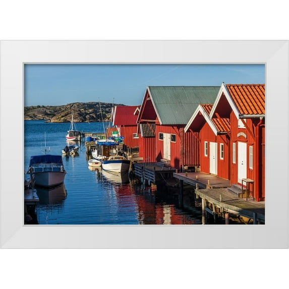 Bibikow, Walter 14x11 White Modern Wood Framed Museum Art Print Titled - Sweden-Bohuslan-Kungshamn-red fishing shacks in the Fisketangen-old fishermans neighborhood