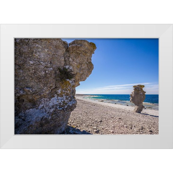 Bibikow, Walter 14x11 White Modern Wood Framed Museum Art Print Titled - Sweden-Faro Island-Langhammars Area-Langhammar coastal limestone rauk rock