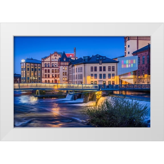 Bibikow, Walter 14x11 White Modern Wood Framed Museum Art Print Titled - Sweden-Norrkoping-early Swedish industrial town-factory buildings-dusk