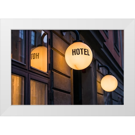 Bibikow, Walter 14x11 White Modern Wood Framed Museum Art Print Titled - Sweden-Stockholm-Gamla Stan-Old Town-hotel sign
