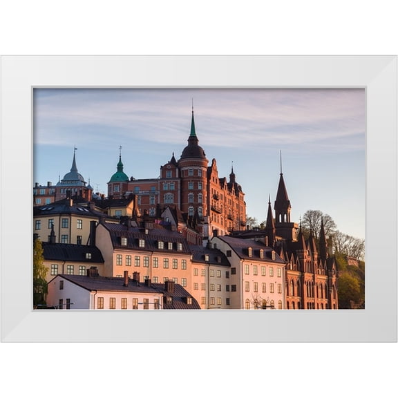 Bibikow, Walter 14x11 White Modern Wood Framed Museum Art Print Titled - Sweden-Stockholm-view towards Sodermalm neighborhood-sunset