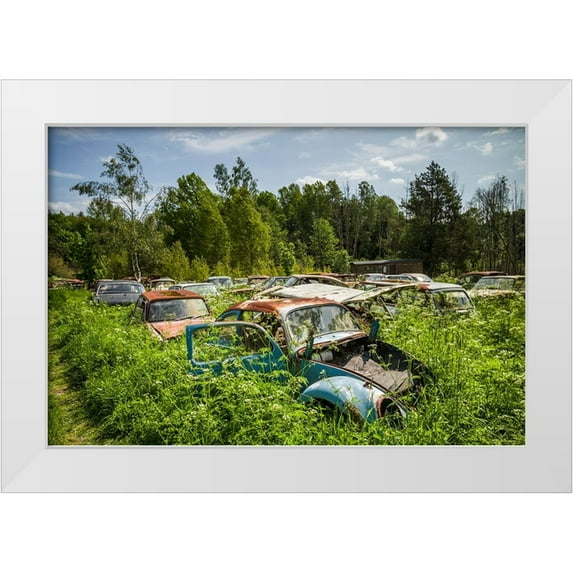 Bibikow, Walter 14x11 White Modern Wood Framed Museum Art Print Titled - Sweden-Varmland-Bastnas-Bastnas Car Cemetery public park-antique car junkyard