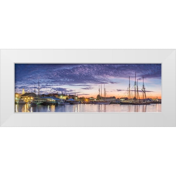 Bibikow, Walter 14x7 White Modern Wood Framed Museum Art Print Titled - New England-Massachusetts-Cape Ann-Gloucester-Gloucester Schooner Festival-schooners at dawn