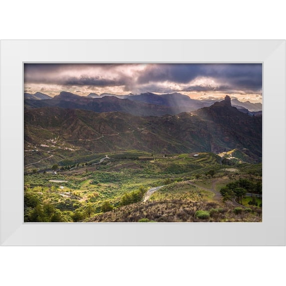 Bibikow, Walter 18x13 White Modern Wood Framed Museum Art Print Titled - Spain-Canary Islands-Gran Canaria Island-Tejeda-mountain landscape with Roque Bentayga