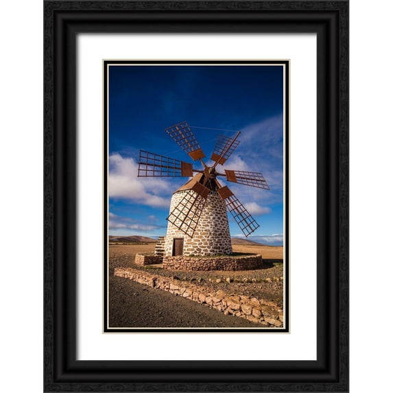 Bibikow, Walter 23x32 Black Ornate Wood Framed with Double Matting Museum Art Print Titled - Canary Islands-Fuerteventura Island-Tindaya-traditional island windmill