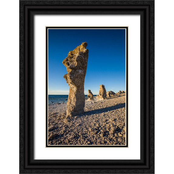 Bibikow, Walter 23x32 Black Ornate Wood Framed with Double Matting Museum Art Print Titled - Sweden-Faro Island-Langhammars Area-Langhammar coastal limestone rauk rock-sunset