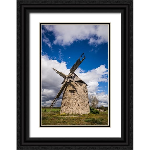 Bibikow, Walter 23x32 Black Ornate Wood Framed with Double Matting Museum Art Print Titled - Sweden-Gotland Island-Botvatte-old windmill