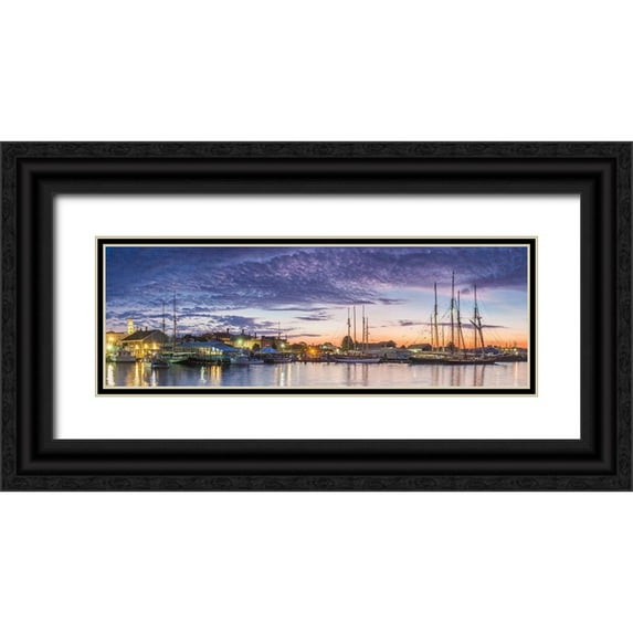 Bibikow, Walter 24x11 Black Ornate Wood Framed with Double Matting Museum Art Print Titled - New England-Massachusetts-Cape Ann-Gloucester-Gloucester Schooner Festival-schooners at dawn
