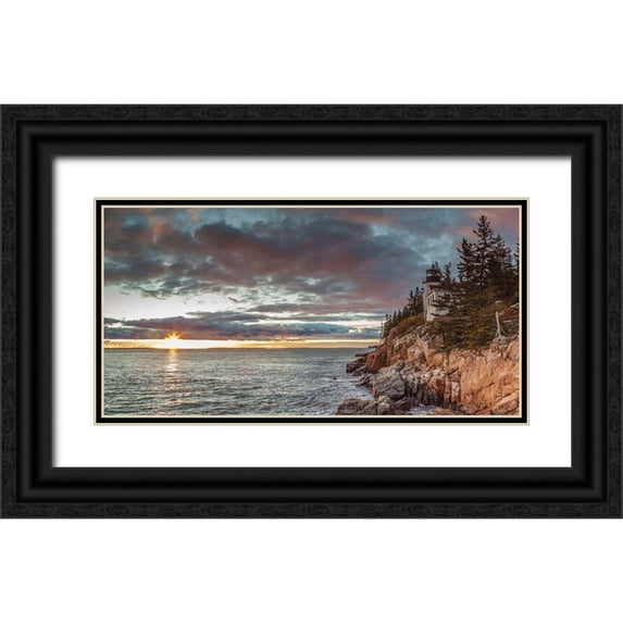 Bibikow, Walter 24x14 Black Ornate Wood Framed with Double Matting Museum Art Print Titled - Maine-Mt Desert Island-Acadia National Park-Bass Harbor-Bass Harbor Head Lighthouse-autumn-dusk