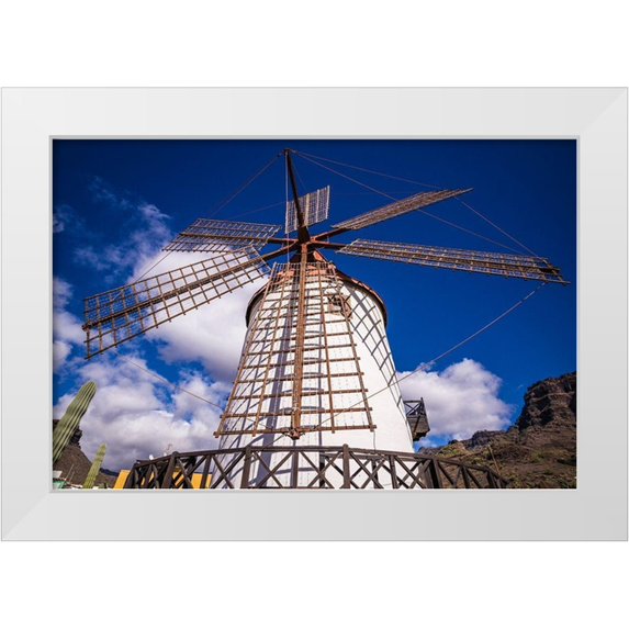 Bibikow, Walter 24x17 White Modern Wood Framed Museum Art Print Titled - Spain-Canary Islands-Gran Canaria Island-Puerto de Mogan-antique windmill