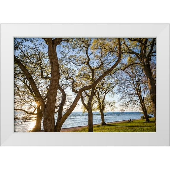 Bibikow, Walter 24x17 White Modern Wood Framed Museum Art Print Titled - Sweden-Gotland Island-Visby-Strandpromenaden-coastal walkway-sunset