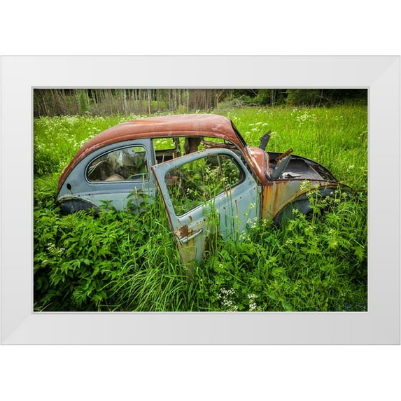 Bibikow, Walter 24x17 White Modern Wood Framed Museum Art Print Titled - Sweden-Varmland-Bastnas-Bastnas Car Cemetery public park-antique car junkyard